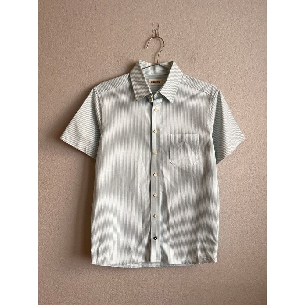 Taylor Stitch The Short Sleeve Jack in Teal University Stripe Size 38/SMALL